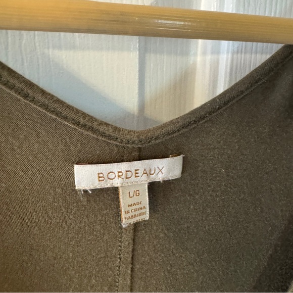 Anthropologie Bordeaux Deep Olive V-Neck Short Sleeve Top - Picture 2 of 6